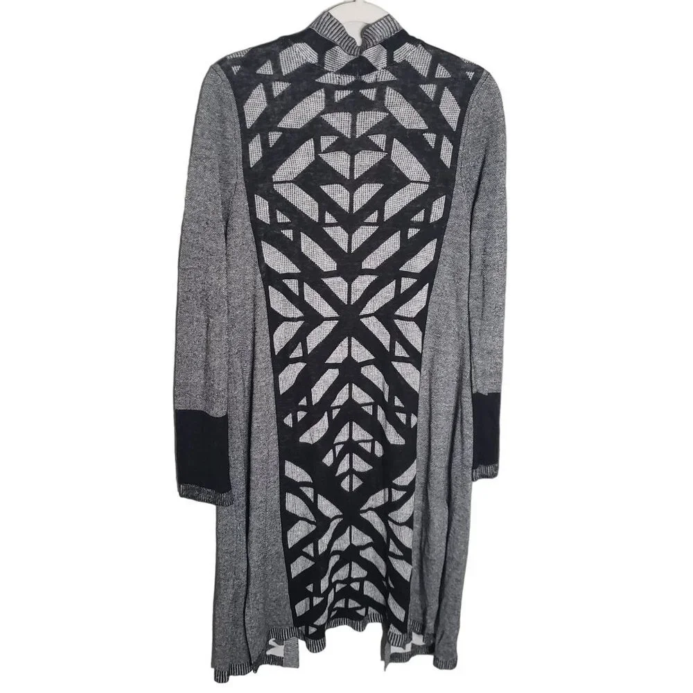 ZOZO woman Size L Long Cardigan Linen Viscose blend Geometric print Open Front - Picture 1 of 5